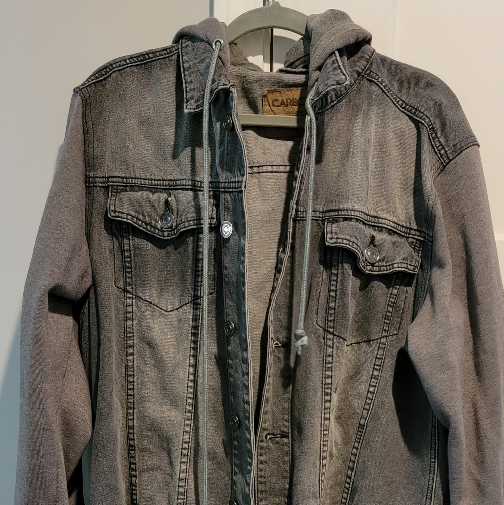 Gray denim and sweater hoodie jacket